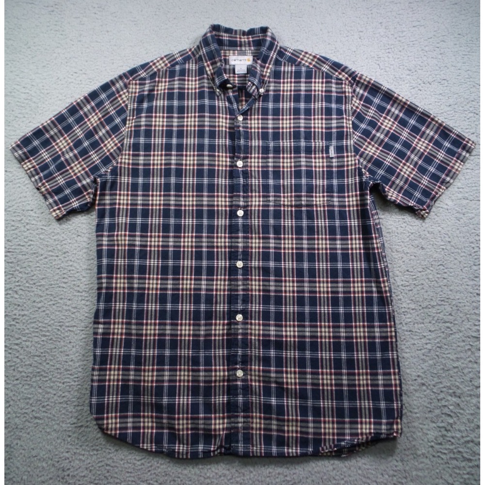 Carhartt Shirt Mens Size‎ Large Blue Plaid Button Down Short Sleeve Pocket